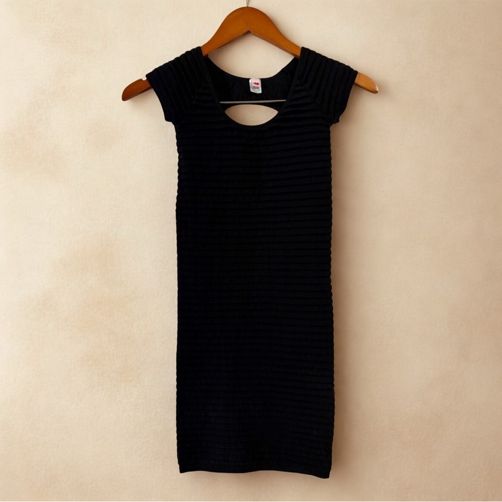 Y2K Style Bodycon Black Ribbed Mini Dress